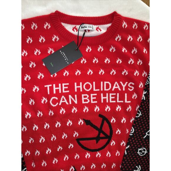 Ugly Christmas Sweater Men's Size XXXL Helstrom Red Flames Goth NWT - Picture 2 of 5